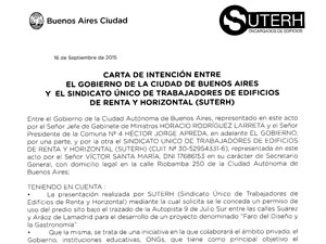 Carta de intencin entre el Gobierno de la Ciudad de Buenos Aires y el SUTERH.