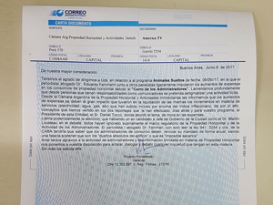 Tanto la CAPHyAI como FAPHRA enviaron sendas cartas documento a la produccin del programa.