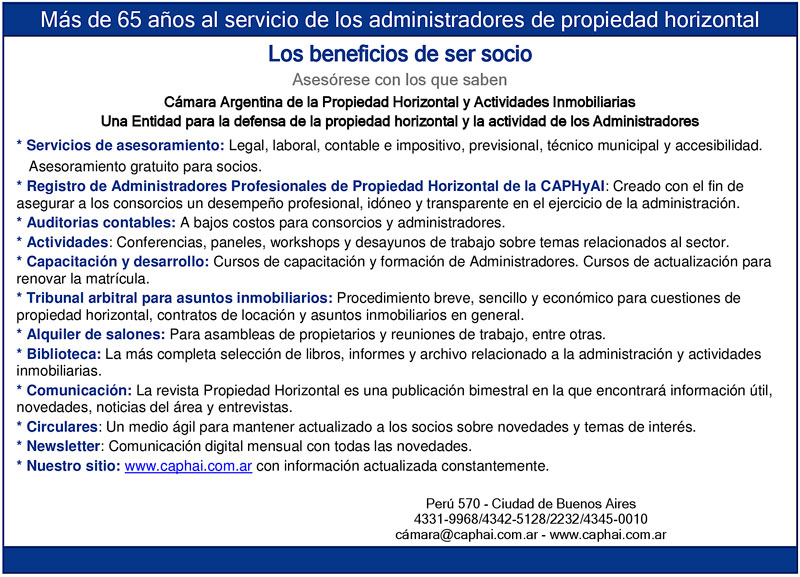 Cmara Argentina de Propiedad Horizontal y Actividades Inmobiliarias.