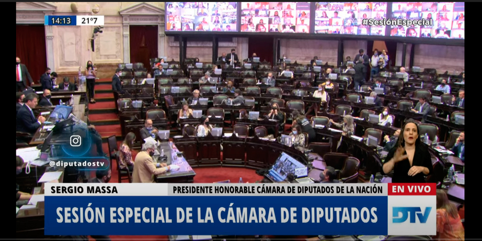 Sesin virtual en la Cmara de Diputados de la Nacin, slo estan presentes los presidentes de bloque y las autoridades de la HCD.