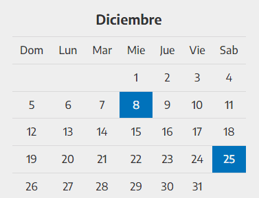 Calendario de Diciembre