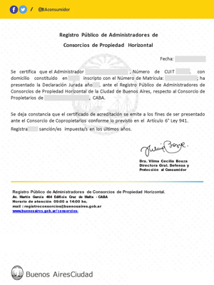 Certificado de las DDJJ de los consorcios administrados
