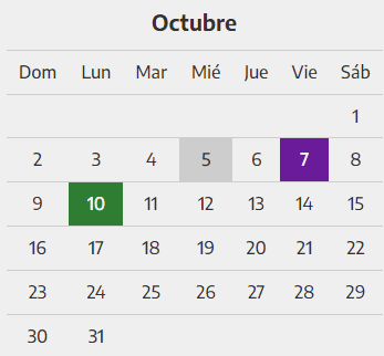 Calendario Octubre