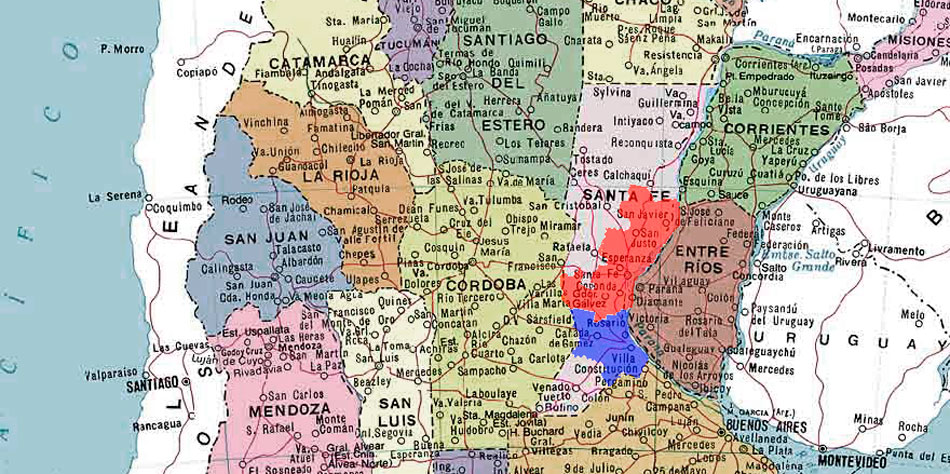 El sector en rojo corresponde a la primera circunscripción y el azul la segunda.