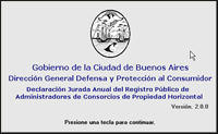 Pantalla de inicio del aplicativo para generar las DDJJ del Registro Pblico de Administradores de Consorcios