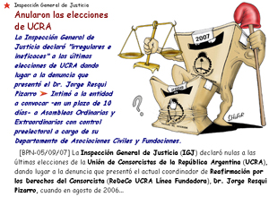 El motor de esta impugnacin fue el Dr. Jorge Resqui Pizarro, coordinador de la linea interna de la entidad "UCRA - Linea Fundadora".