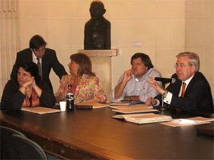 Legislación General y del Trabajo: Leg. Ivana Centenaro, Leg. Marta Talotti, director Antonio Demarco y presidente Jorge Enriquez.