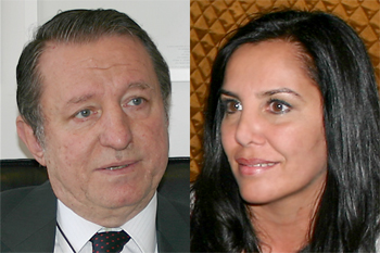 Los dos contendientes de las elecciones: Lic. Horacio Bielli y la Adm. Gabriela Pilar Saldivia.