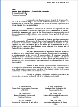 En la nota se hicieron recomendaciones sobre la reglamentacin de 11 artculos de la ley 3.254.