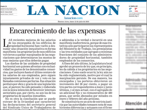 Bajo el ttulo "Encarecimiento de las expensas" la Nacin emite opinin (fotoilustracin).