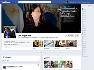 El sitio en Facebook de la presidenta Cristina Fernndez.