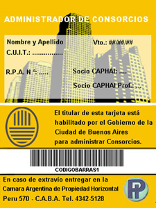 Frente y dorso de la credencial para los administradores propuesta por la CAPHyAI.