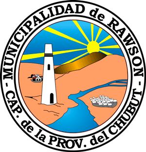 Escudo de la Municipalidad de la Ciudad de Rawson en la provincia de Chubut.