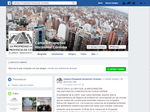 Perfil en Facebook de la Cmara de la Propiedad Horizontal de la Provincia de Crdoba.